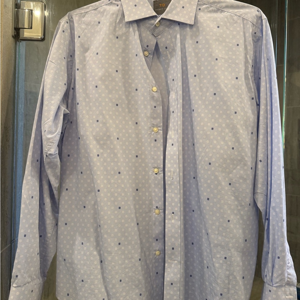 Thomas Dean Light Blue Patterned Men's Shirt